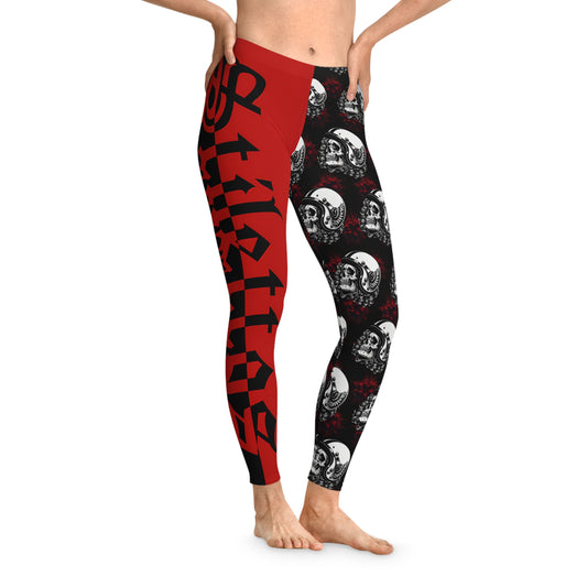 Stilettos Leggings with Girl Skull Motorcycle Helmet Pattern - Stretchy