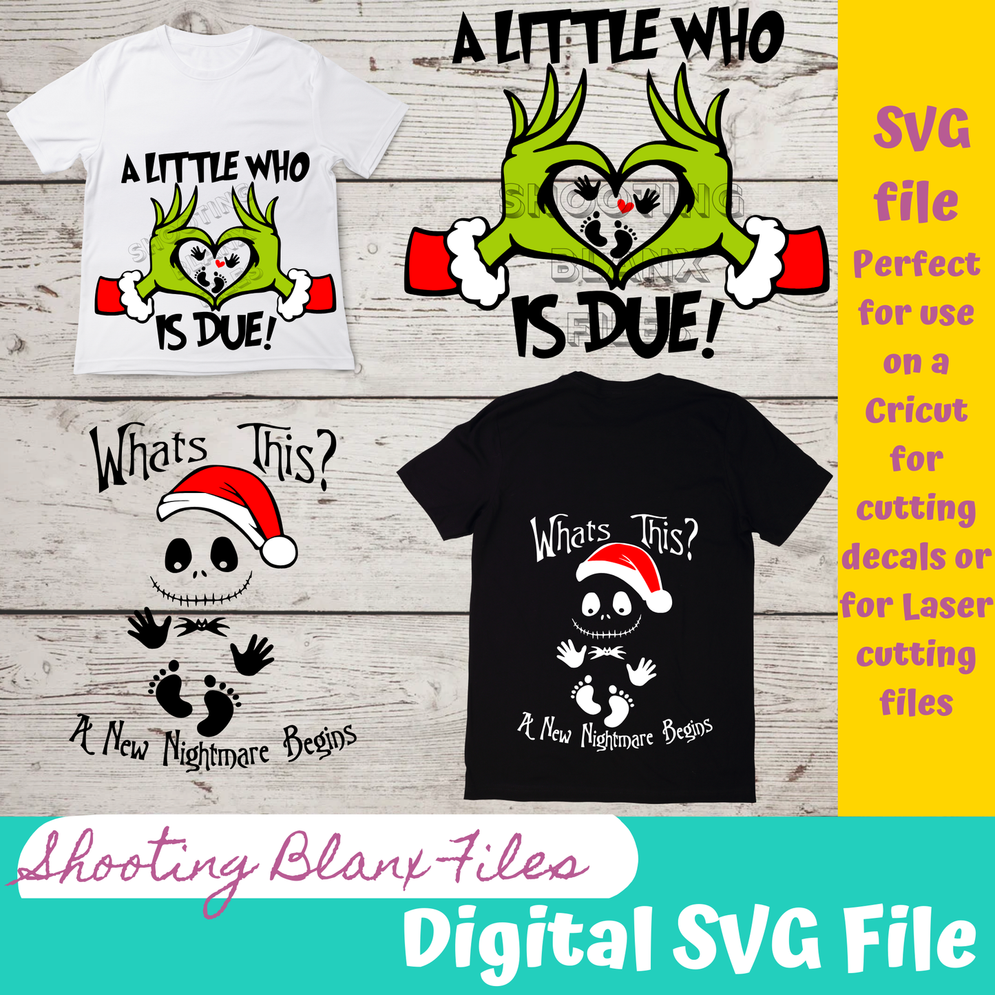 Grinch Baby Shirt & Nightmare Before Christmas SVG Layered File/PNG - Cricut - Digital File - Pregnant - Pregnancy Baby bump - Announcement