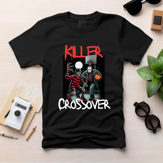 Killer Crossover Unisex Softstyle T-Shirt, Horror Graphic Tee, Basketball, Freddy vs. Jason