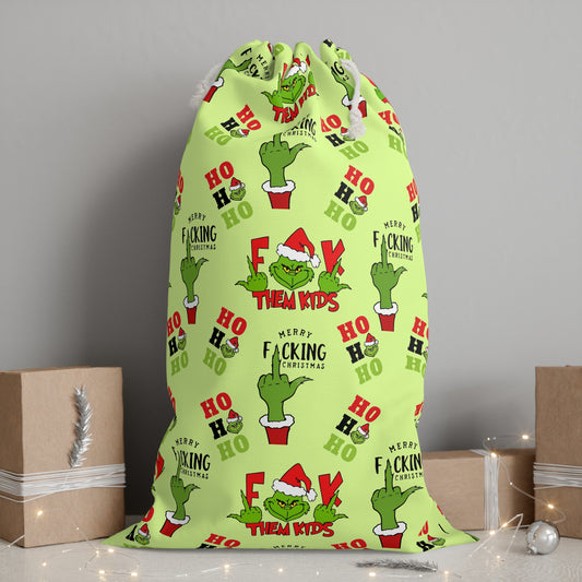 Inappropriate Grinch Christmas Gift Sack, Funny Humor