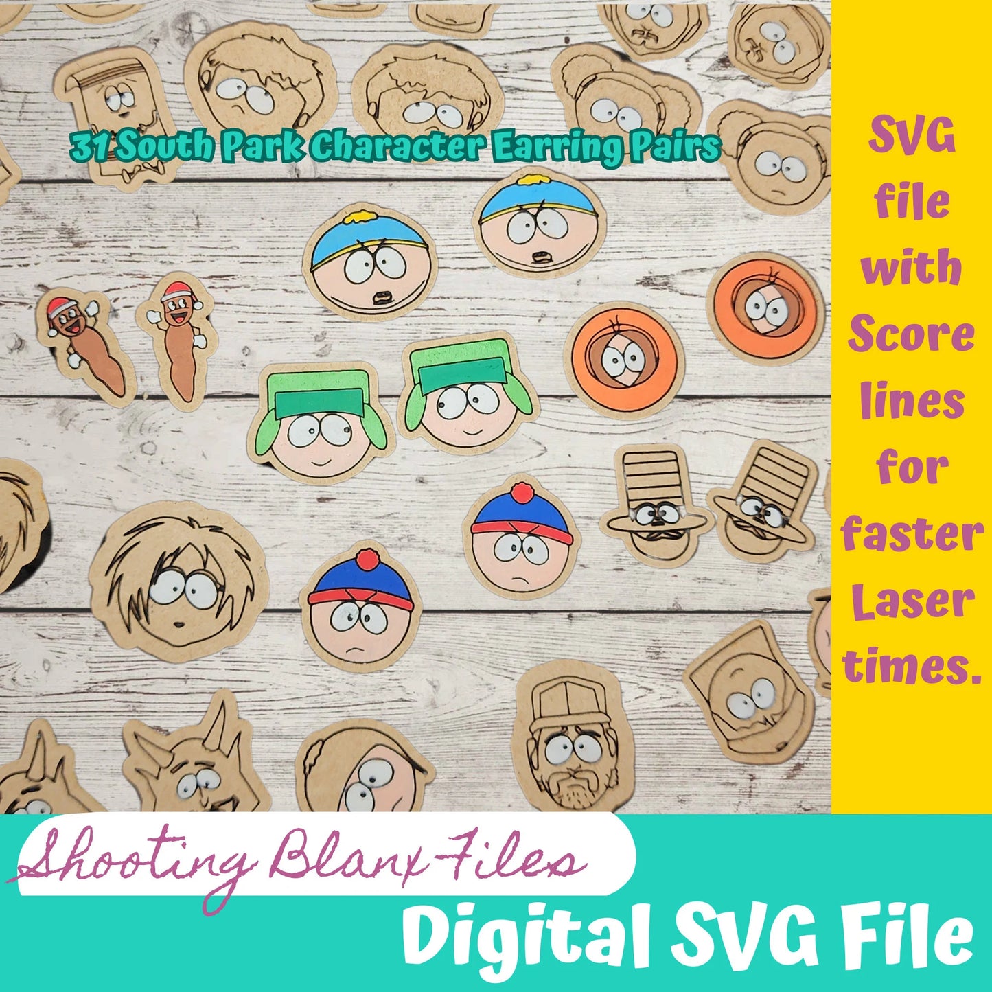 South Park Cartoon Laser Cut Earrings Bundle/ SCORE lines for faster Laser time (Copy)