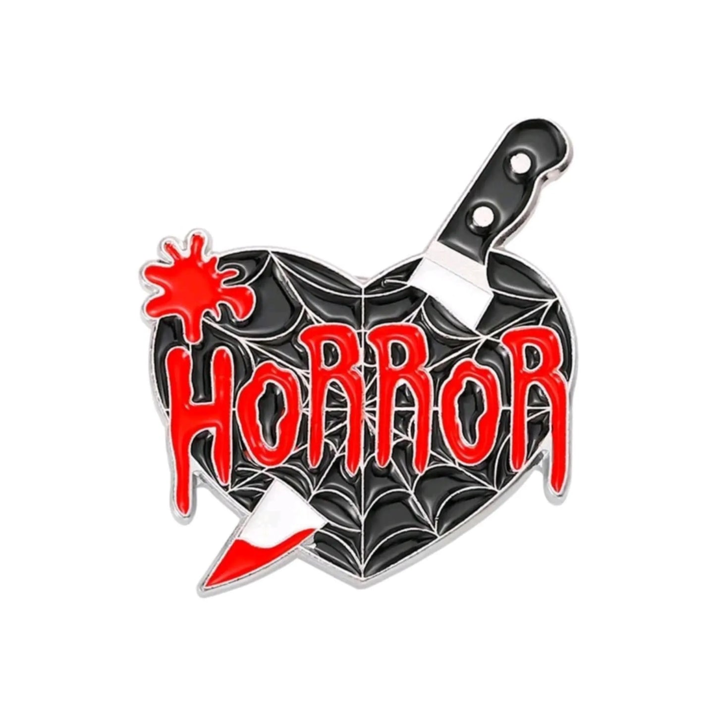 Gothic Horror Enamel Pin - Black Heart with Knife Detail