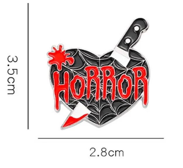 Gothic Horror Enamel Pin - Black Heart with Knife Detail