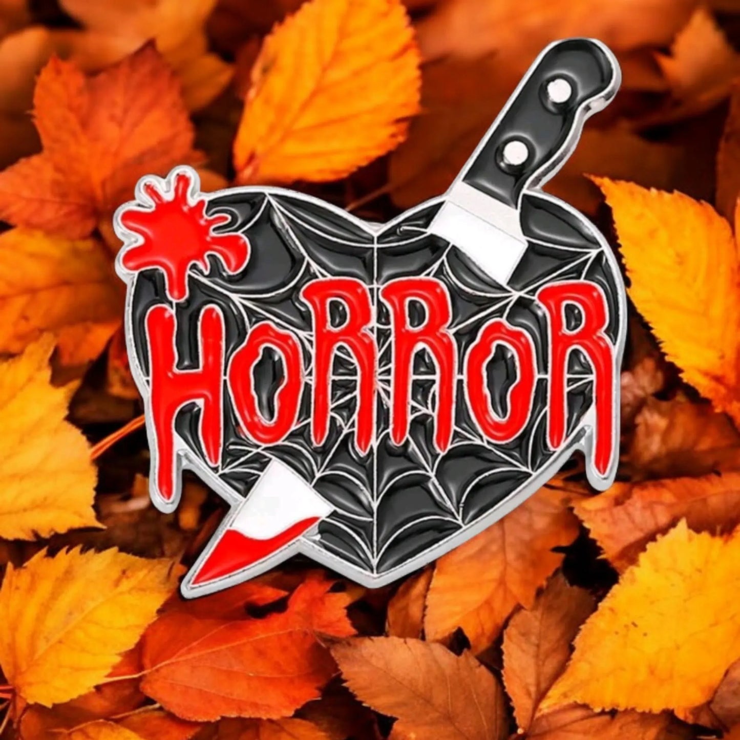 Gothic Horror Enamel Pin - Black Heart with Knife Detail