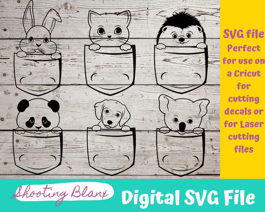 Pocket Animal Buddies bundle SVG file perfect for Cricut, Cameo, or Silhouette also for laser engraving Glowforge, dog, cat, koala, Panda