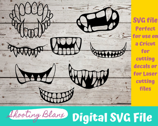 Teeth / Bite bundle SVG files perfect for Cricut, Cameo, or Silhouette also for laser engraving Glowforge, monster, mouth, lips, tooth