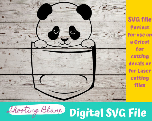 Pocket Panda Buddy SVG file perfect for Cricut, Cameo, or Silhouette also for laser engraving Glowforge, pet, animal, bear