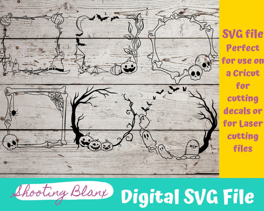 Halloween Frame bundle SVG files perfect for Cricut, Cameo, or Silhouette also for laser engraving Glowforge, horror, spooky, door wreath