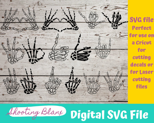 Skeleton Hand Gestures bundle SVG files perfect for Cricut, Cameo, or Silhouette also for laser engraving Glowforge, horror, spooky