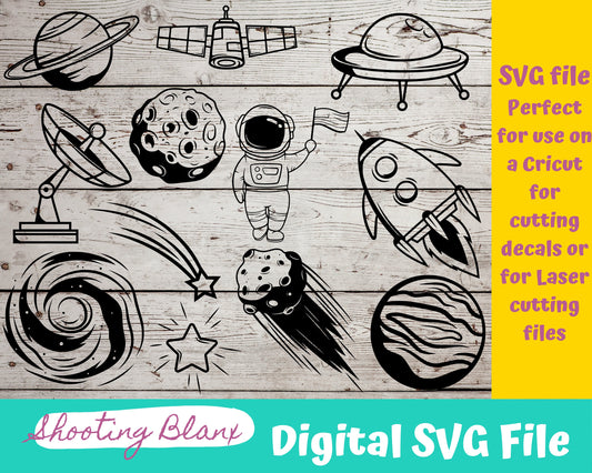 Outer Space bundle SVG files perfect for Cricut, Cameo, or Silhouette also for laser engraving Glowforge, planets, galaxy