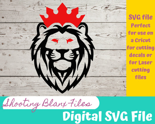 King Lion Red Crown SVG files perfect for Cricut, Cameo, or Silhouette also for laser engraving Glowforge animal, graphic, line art