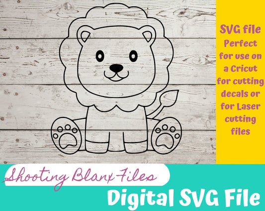 Baby Lion Cartoon SVG files perfect for Cricut, Cameo, or Silhouette also for laser engraving Glowforge animal, graphic, line art