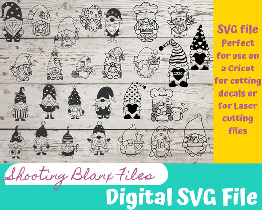 Gnome / Elf  bundle SVG files perfect for Cricut, Cameo, or Silhouette also for laser engraving Glowforge, Christmas, Holiday, garden, home