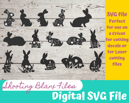 Easter Bunny SVG files perfect for Cricut, Cameo, or Silhouette also great for laser cutting Glowforge , rabbit, eggs, flowers