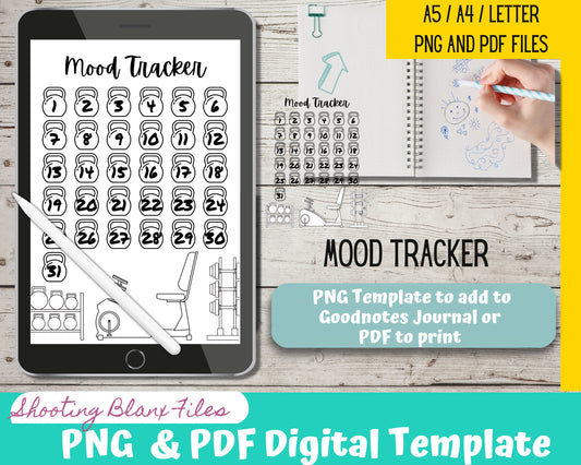 Mood Tracker /For Gym Rats / Weight loss / Bujo / Journal / Digital template / Journal Page layout / Page Insert