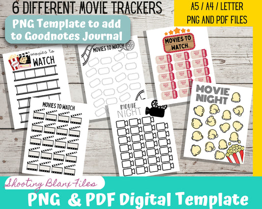 Movie Journal 6 Different Template/ Movie tracker / Digital Tracker / Bujo / Journal / Digital template / Journal Page layout