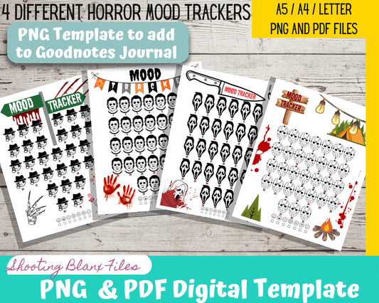 Mood Tracker Horror Theme Journal 4 Different Template/Digital Tracker / Bujo / Journal / Digital template / Journal Page layout