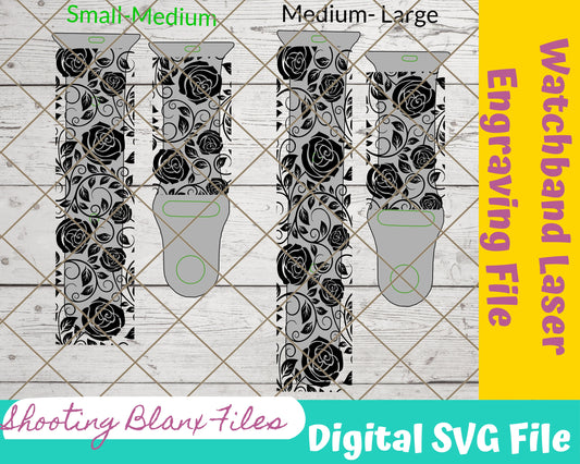 Rose Flower Watch band, Watchband File, SVG, watch Band Design, Laser Engraved, Laser Ready File, Glowforge Ready, daisy, rose, sunflower